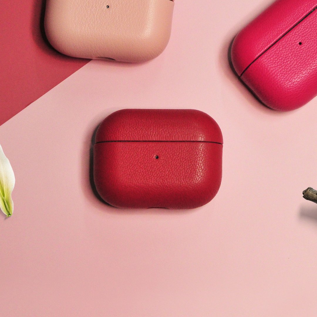 AirPods 4/3/Pro/Pro2 皮革 耳机套 圣诞红 可定制化 刻字 - 耳机 - 真皮 红色