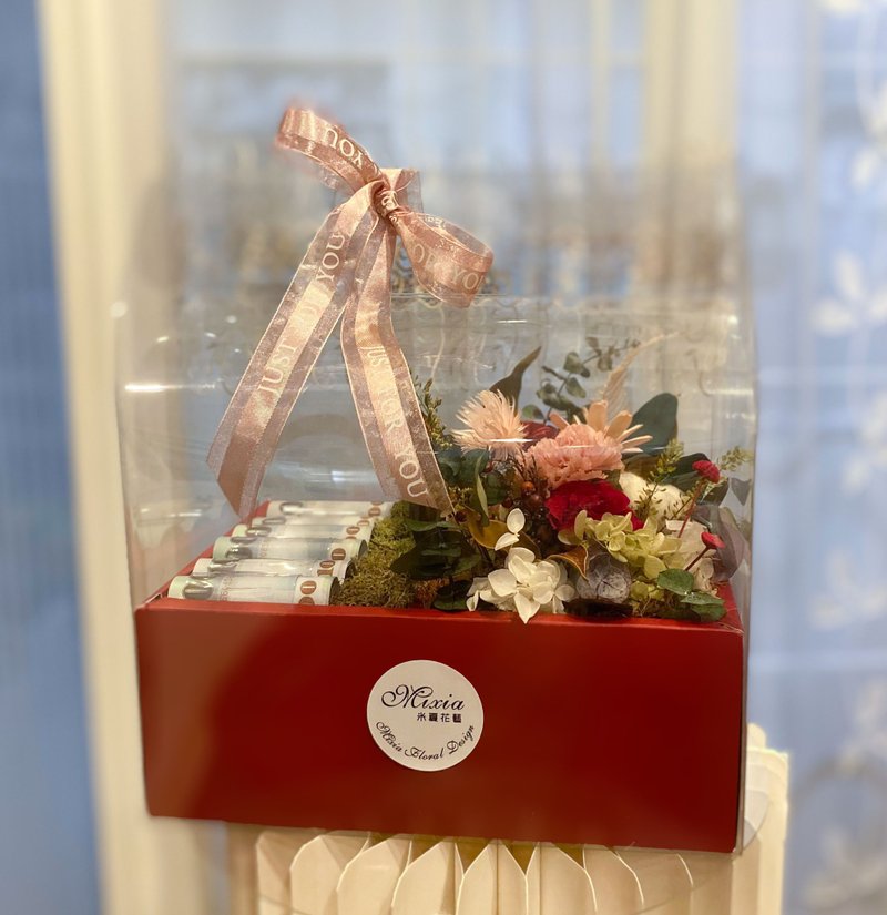 永生花有钱花礼盒 永生玫瑰 不凋康乃馨 生日 礼物 - 干燥花/捧花 - 植物．花 红色