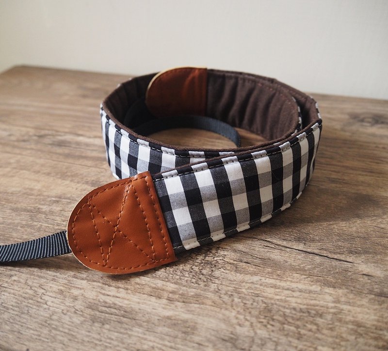 现货 | 手作减压相机背带 相机背绳 手机背绳 (黑白小格纹) S03 - 证件套/卡套 - 棉．麻 黑色