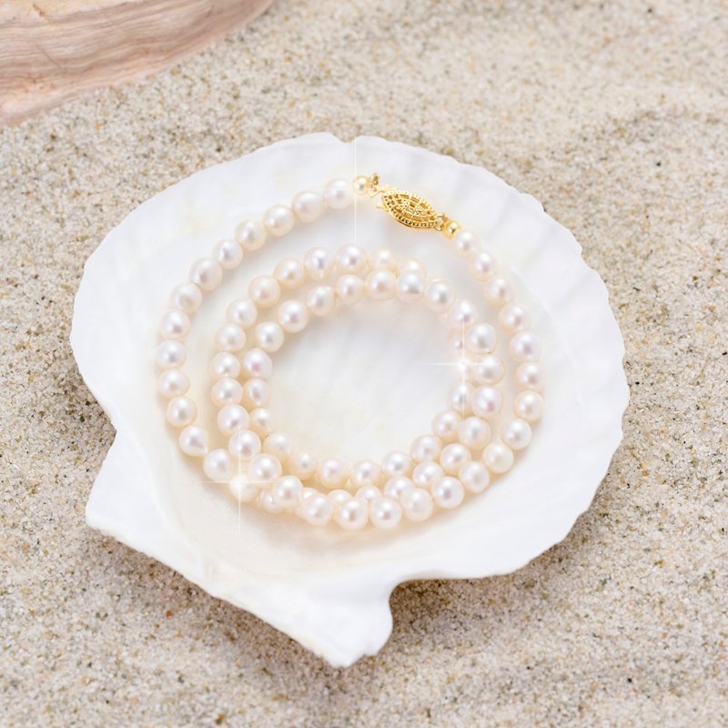 天然白色珍珠项链 6-7mm 金/银镂空扣 精致简约 万圣节礼物 - 项链 - 珍珠 白色