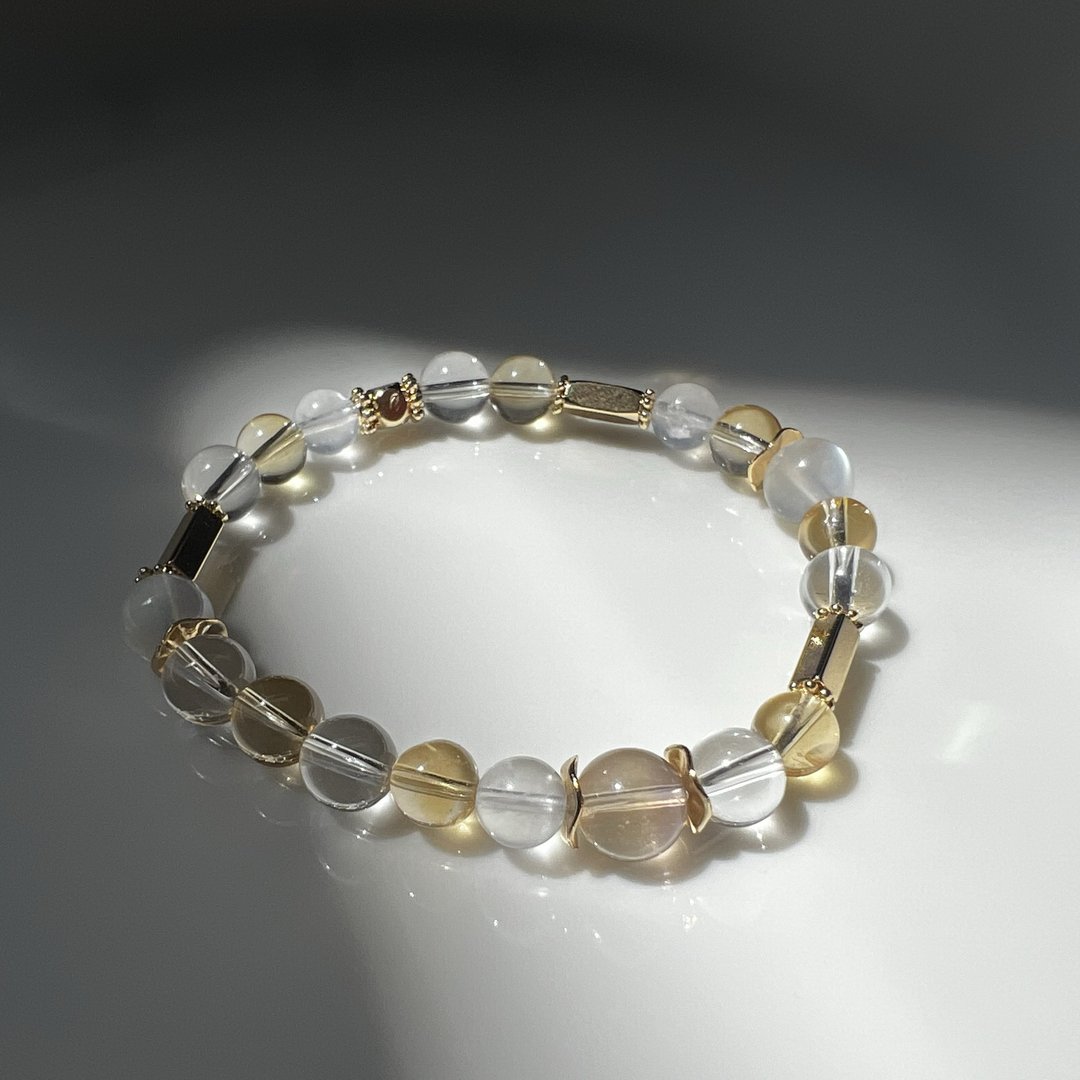 天使的祝福 | 萤石 月光石 黄水晶 白水晶 天然矿石水晶 手链 - 手链/手环 - 水晶 黄色