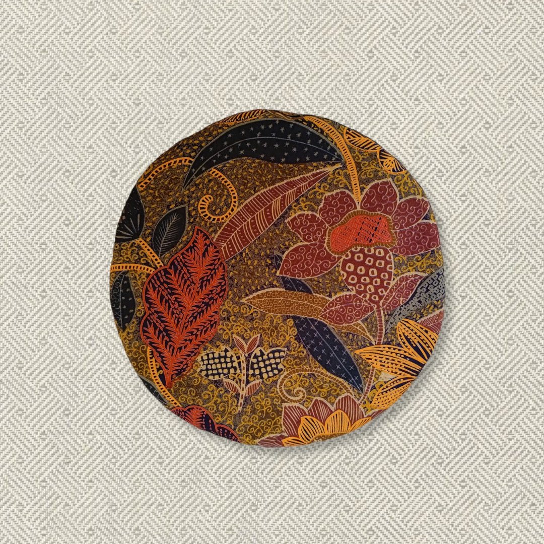 小牛村 手工 贝雷帽 圆盘帽 Vintage 复古 老布/金棕古花 - 帽子 - 棉 咖啡色