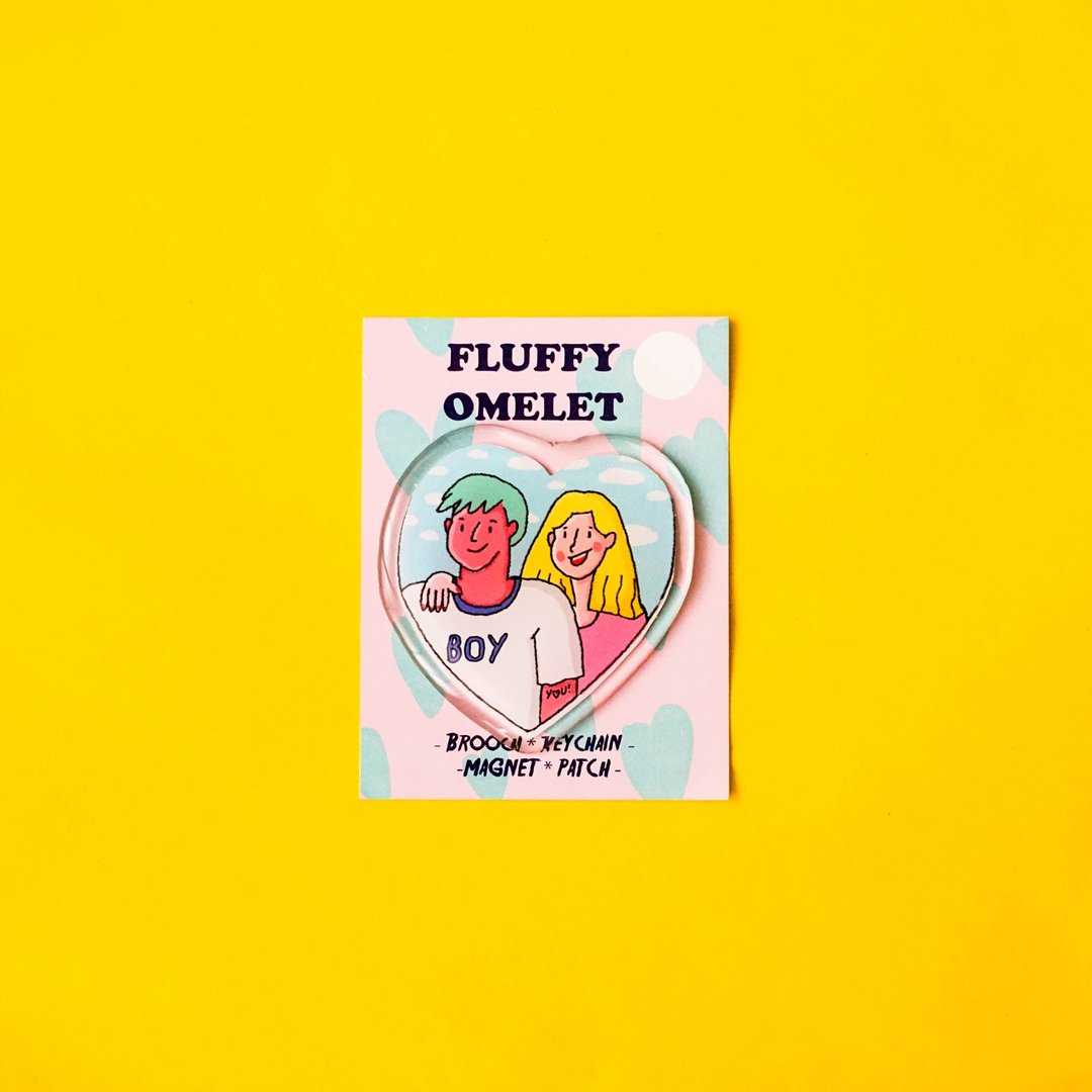 Fluffy Omelet Keychain / Pin / Phone Grip - BOY'S HEART - 胸针 - 压克力 多色
