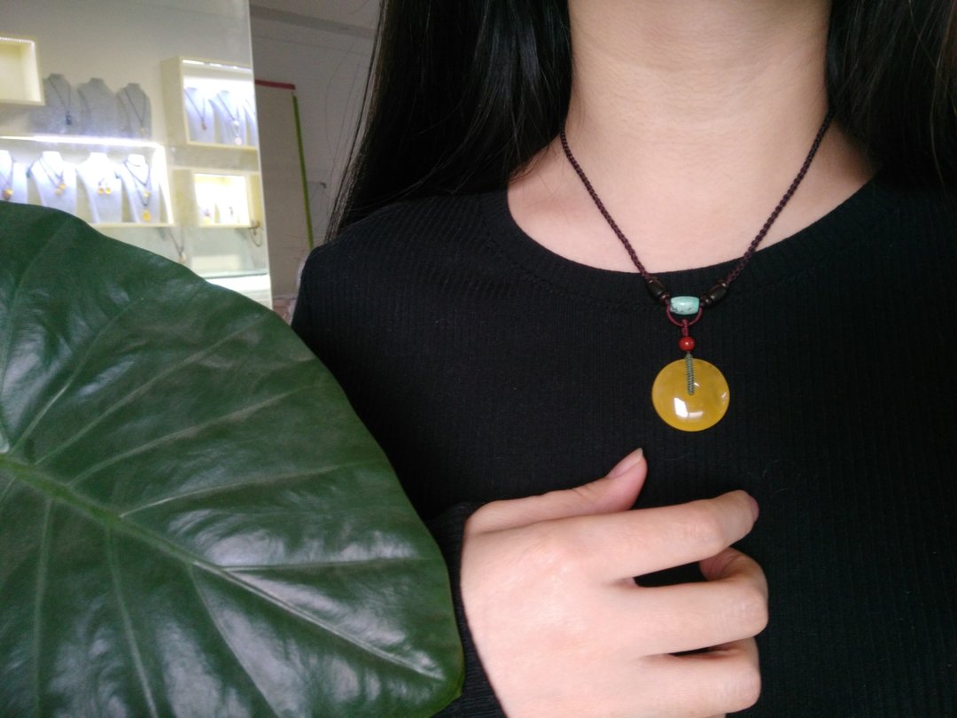 【客户定制】Amber天然琥珀平安扣项链 - 项链 - 半宝石 黄色