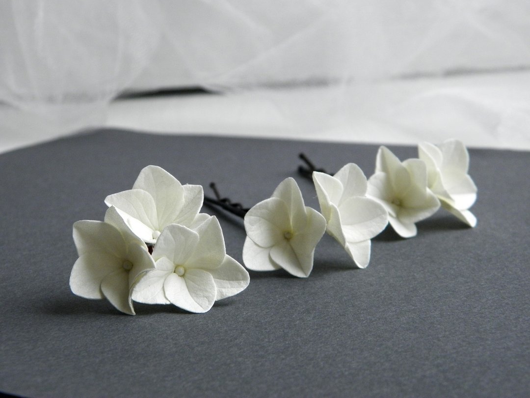 Flower hair pins Bridal hair pins Ivory floral hair pins Wedding hair piece - 发饰 - 其他材质 白色