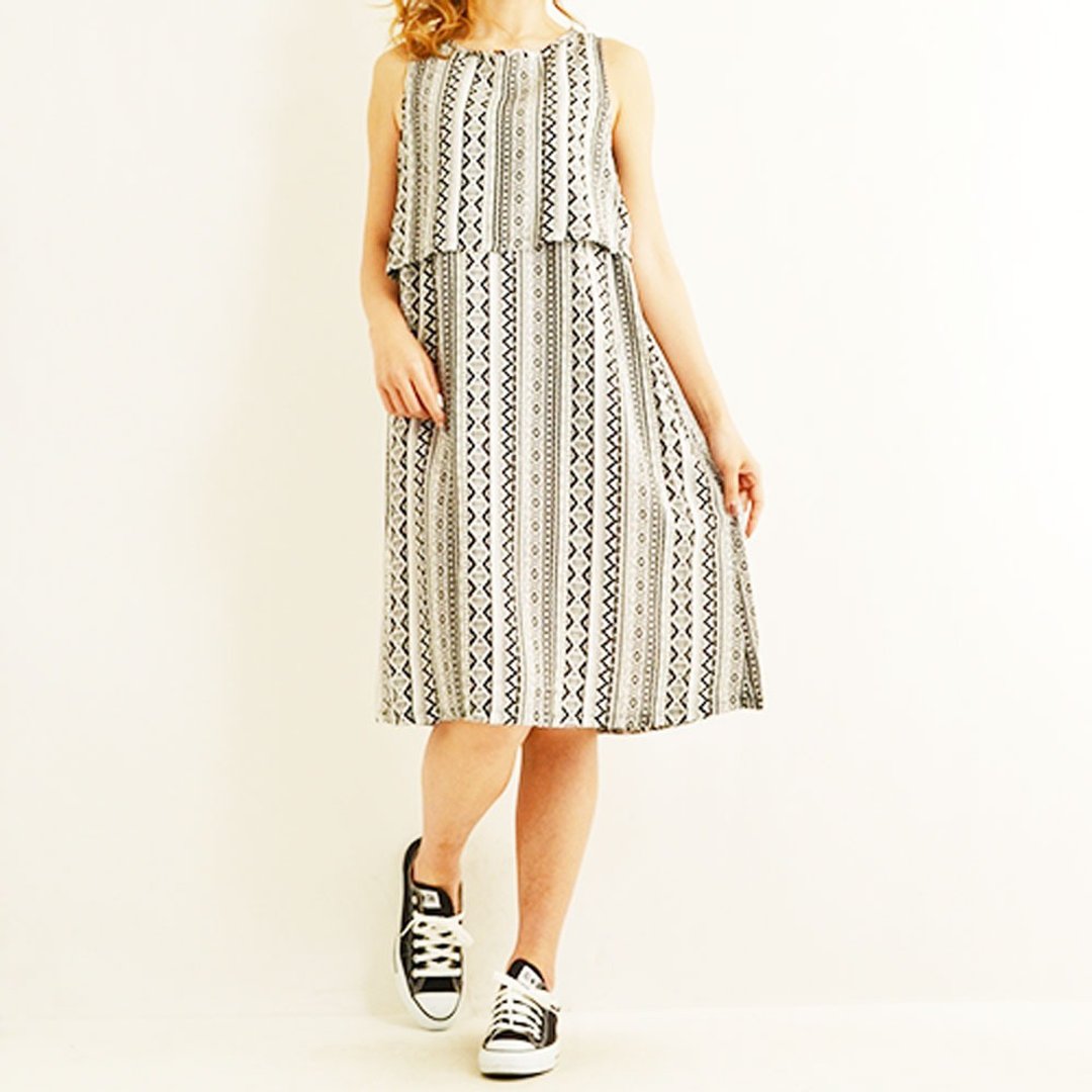 Ortega pattern sleeveless all-in-one dress - 洋装/连衣裙 - 其他人造纤维 银色