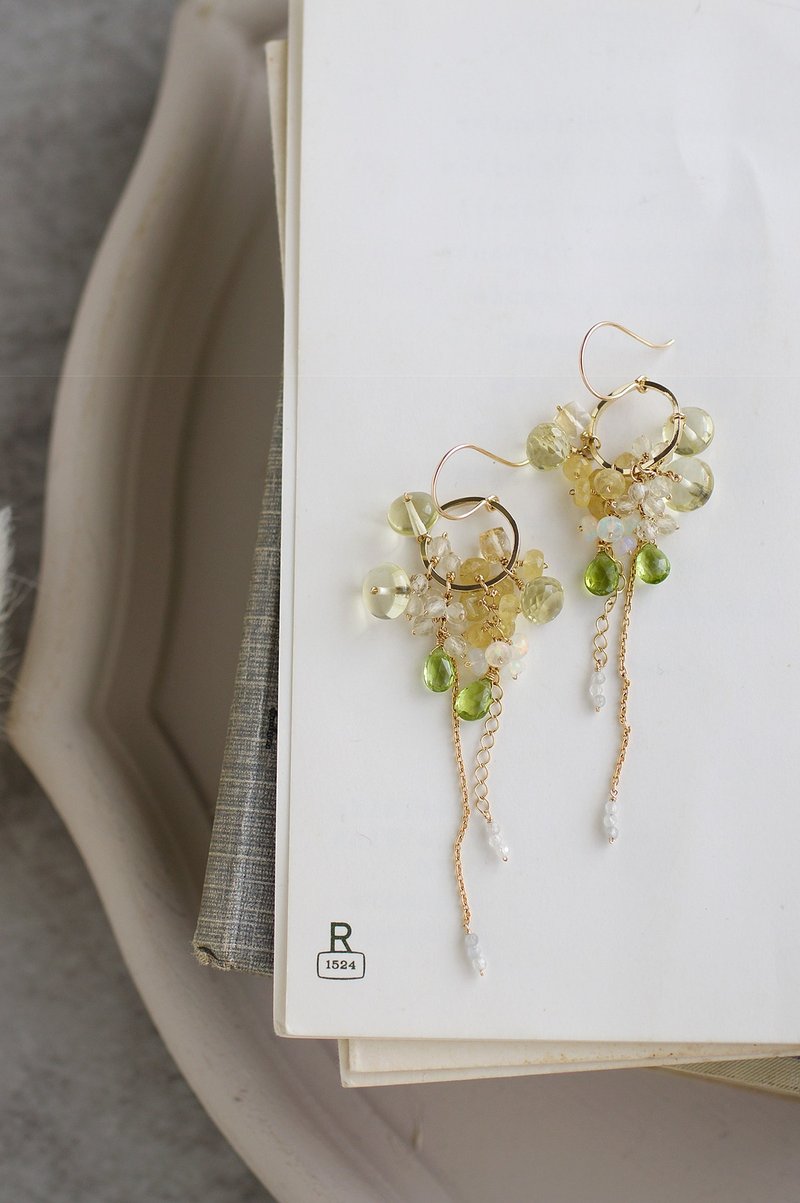 14kgf - 柠檬黄戒指式耳环 - 耳环/耳夹 - 半宝石 黄色