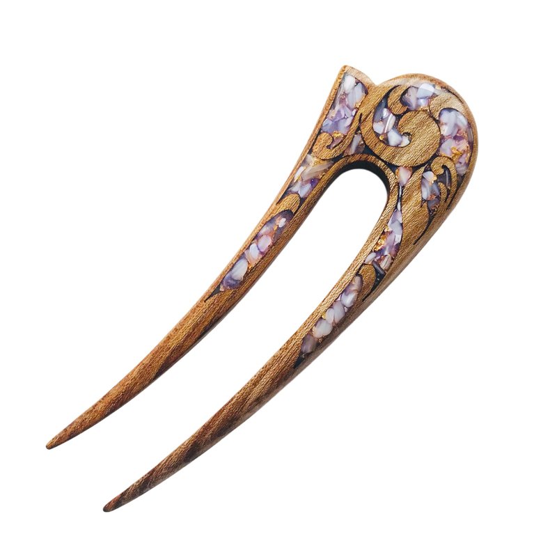 木质发簪、凯尔特发饰、U形发叉、紫色发夹 - 发饰 - 木头 紫色