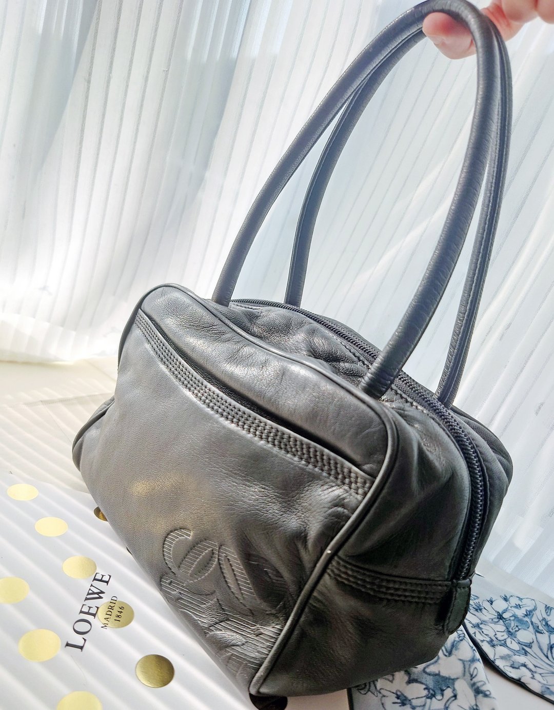 中古包 Loewe黑羊皮手挽袋手提包饭盒包小方包单肩袋手提包手拎包 - 手提包/手提袋 - 真皮 黑色