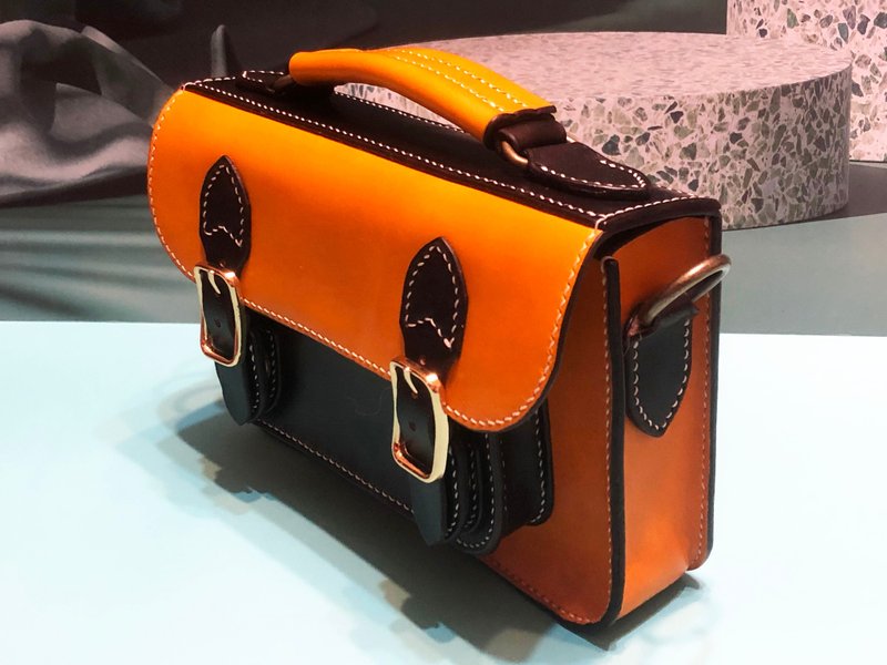 迷你剑桥包  真皮全手缝  肩背包   手提包 - 侧背包/斜挎包 - 真皮 橘色