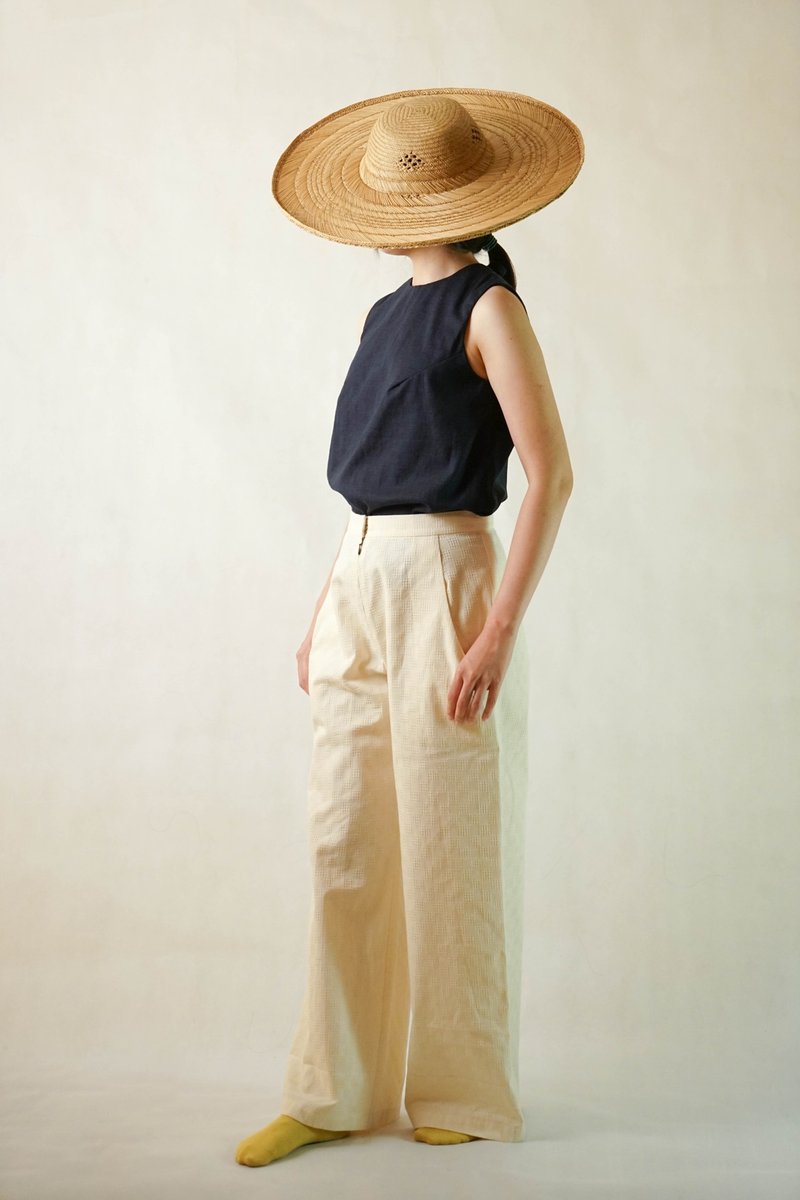 仙石苔纹_ 宽裤 - 女装长裤 - 棉．麻 白色