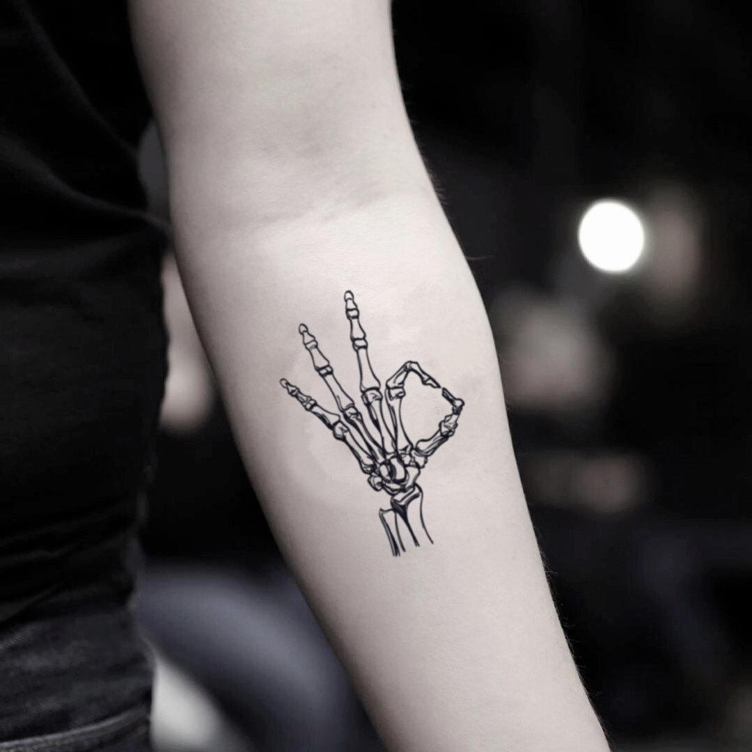 OhMyTat 骷髅手 Skeleton Hand 刺青图案纹身贴纸 (2 张) - 纹身贴 - 纸 黑色