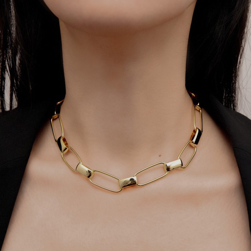 【绝版优惠8折】时髦宽锁链 - 项链 - 铜/黄铜 黄色