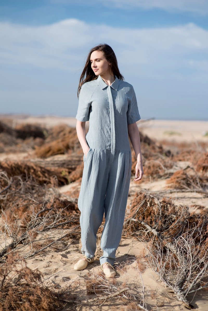 Linen Jumpsuit Motumo 16K2 - 背带裤/连体裤 - 亚麻 多色