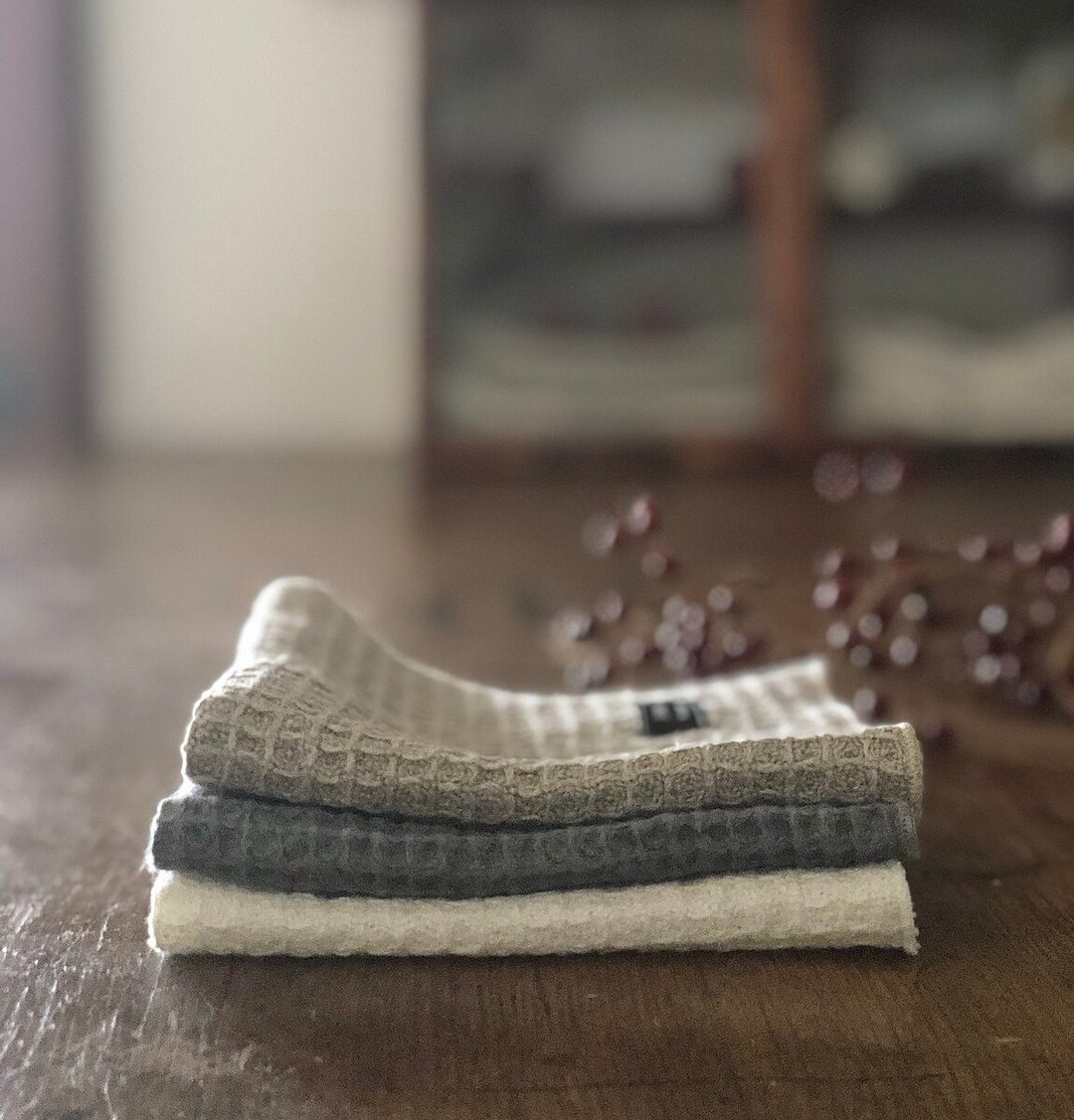 【Christmas gift】Waffle Linen Hand Towel - 手帕/方巾 - 棉 咖啡色