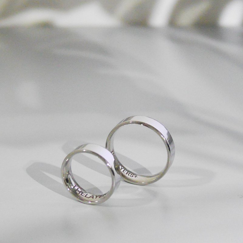 客制刻字925纯银情侣戒指 简约光面 DIY 订制自定名字 - 对戒 - 其他金属 银色