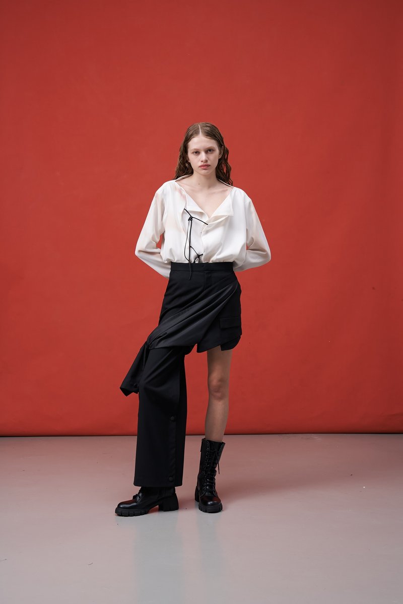 长宽裤/镂空/开岔/可变形/极修饰/落地裤/INF/SS25 - 女装长裤 - 聚酯纤维 黑色