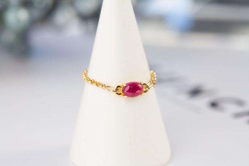迷你椭圆红宝石 链戒 - 戒指 - 宝石 红色
