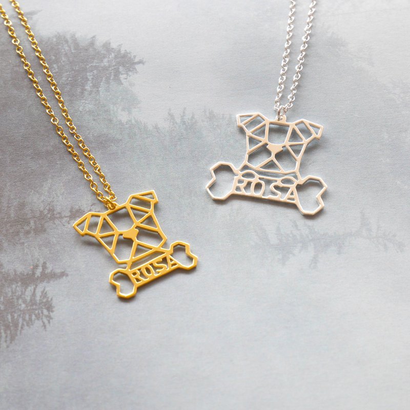Custom Dog Bone Necklace, Memorial gift for Pet lover Geometric Style - 项链 - 铜/黄铜 金色