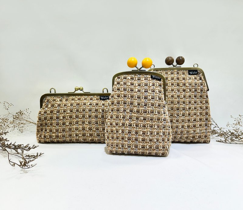 暗夜黄格格 豆豆口金包 方型口金包 手拿包 手机包 肩背包 随身包 - 侧背包/斜挎包 - 棉．麻 橘色