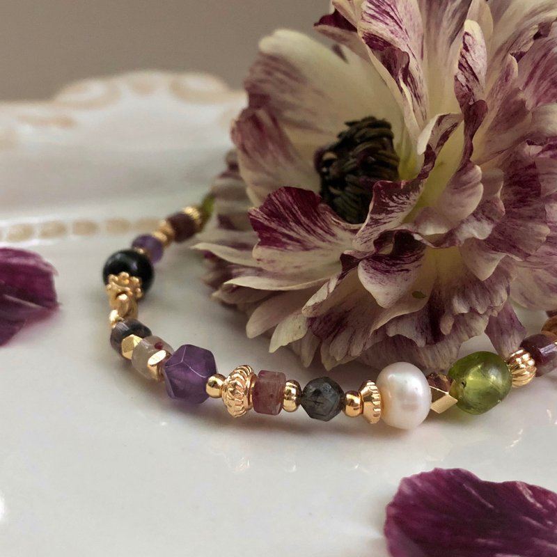 【一月・陆莲】笼中蝶 | 梅花碧玺手链 弹性链 - 手链/手环 - 宝石 紫色