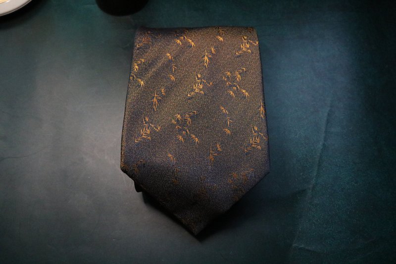 咖啡色小竹叶领带真丝金丝竹影绅士风necktie - 领带/领带夹 - 丝．绢 咖啡色
