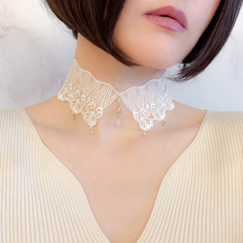 Meet Me Halfway/星星和白色蕾丝颈链 SV646 - 颈链 - 其他材质 白色