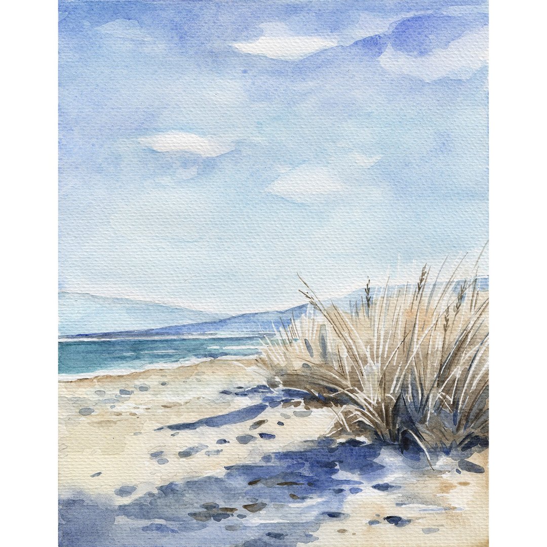 Beach painting coast original art sand dune watercolor artwork seascape wall art - 海报/装饰画/版画 - 纸 蓝色