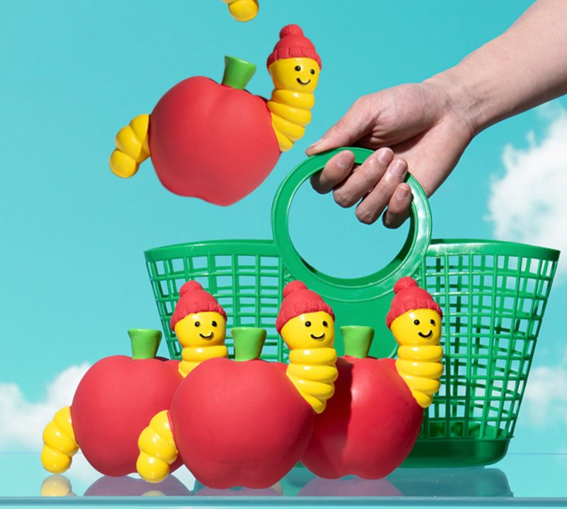 【乳胶苹果长虫】磨牙发声互动/陪伴宠物玩偶 - 玩具 - 乳胶 红色