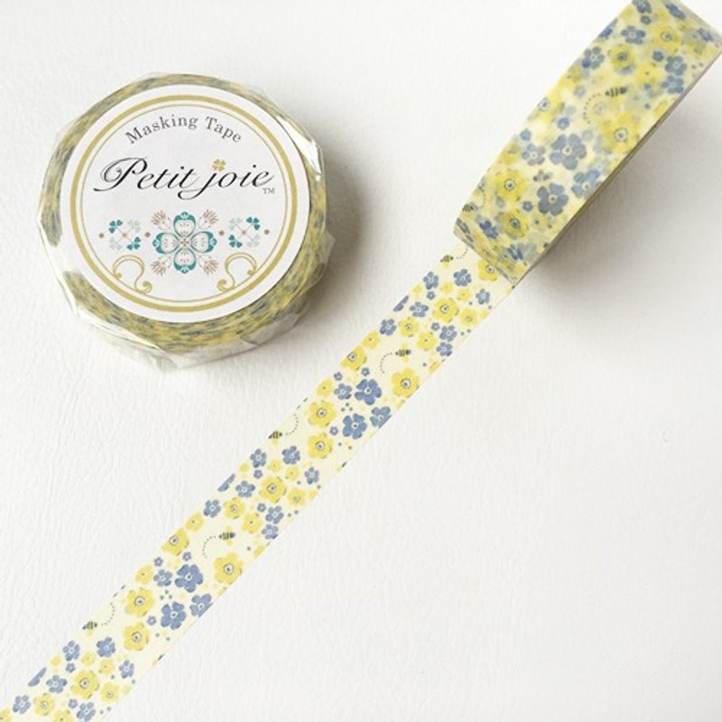 NICHIBAN Petit Joie Masking Tape 和纸胶带【蜜蜂与小花 (PJMT-15S026)】 - 纸胶带 - 纸 黄色