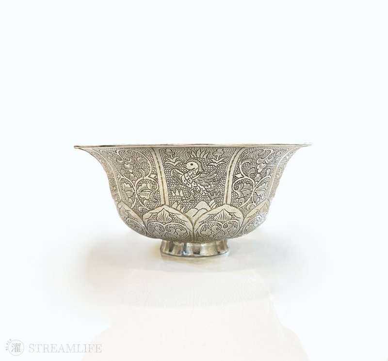 莲瓣花鸟银碗 - 摆饰 - 其他金属 银色