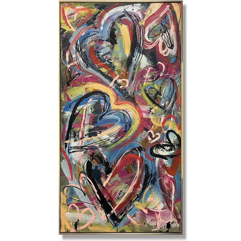 画布上的抽象彩色心形绘画原创街头风格活力艺术 - 墙贴/壁贴 - 压克力 多色