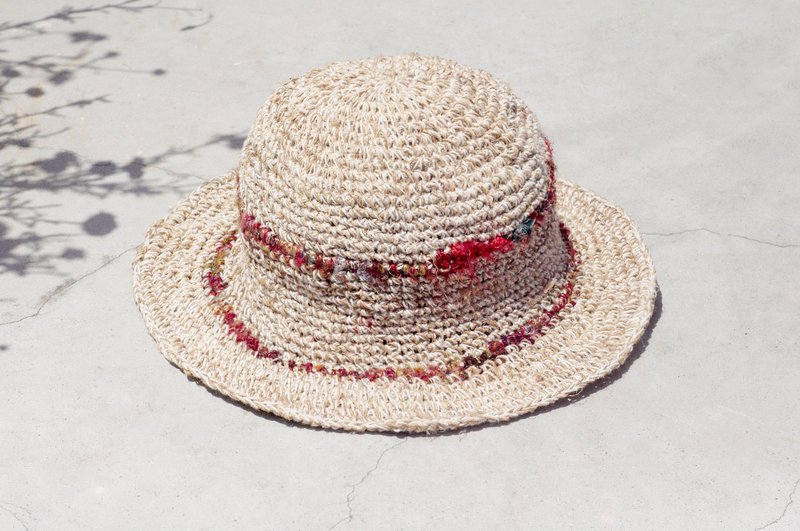 纱丽线编织棉麻帽/编织帽/渔夫帽/草帽/草编帽 - 纱丽线条纹编织 - 帽子 - 棉．麻 多色