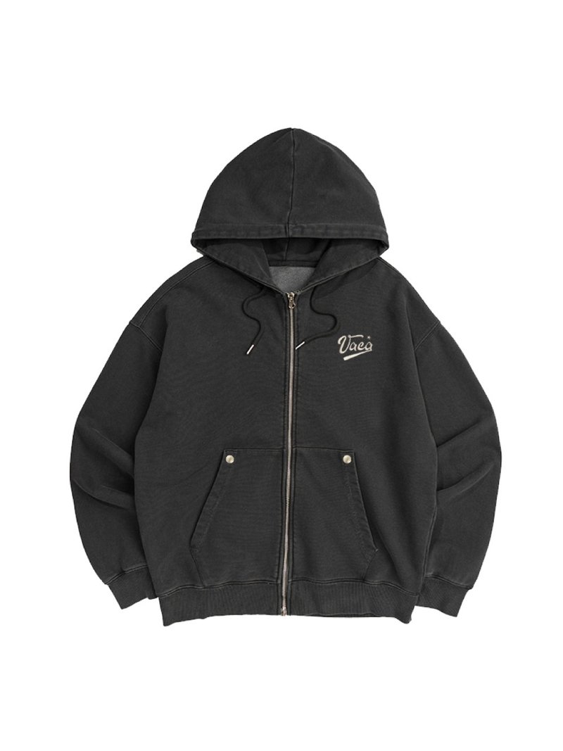 CHARCOAL STAR LOGO ZIP-UP HOODIE - 中性连帽卫衣/T 恤 - 棉．麻 灰色