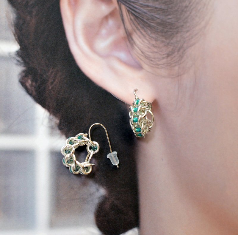 锁子甲耳针 - 耳环/耳夹 - 其他金属 绿色