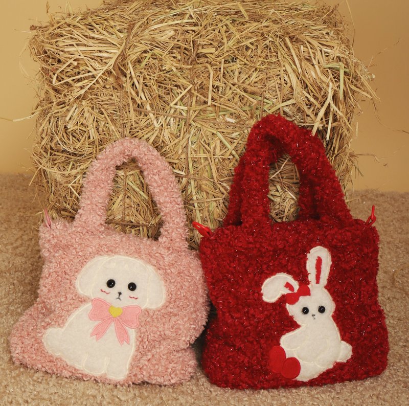 毛绒小白塔塔兔 可爱手提包 - 侧背包/斜挎包 - 其他材质 粉红色