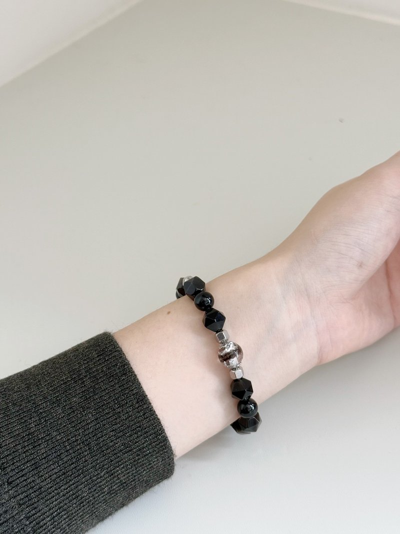 Mimis设计款 黑金墨影 中性 不锈钢款 胎毛水晶手链 - 婴儿饰品 - 水晶 