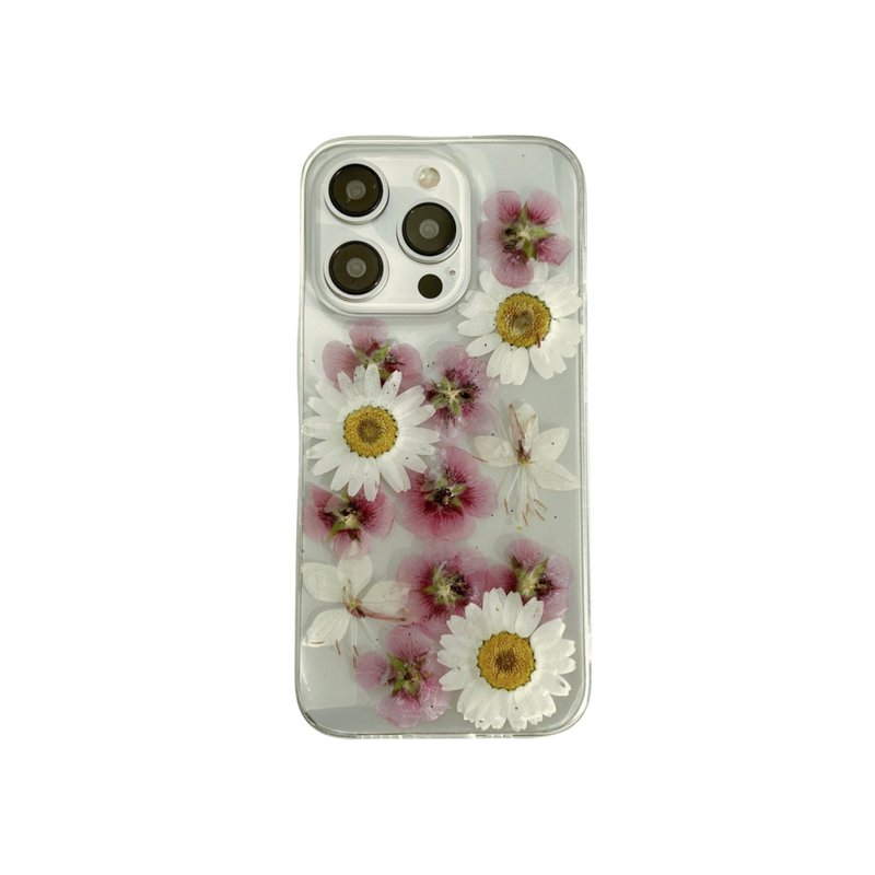 粉色木槿 白雏菊手工押花手机壳适用于iPhone 16 Pro Samsung S25 - 手机壳/手机套 - 植物．花 