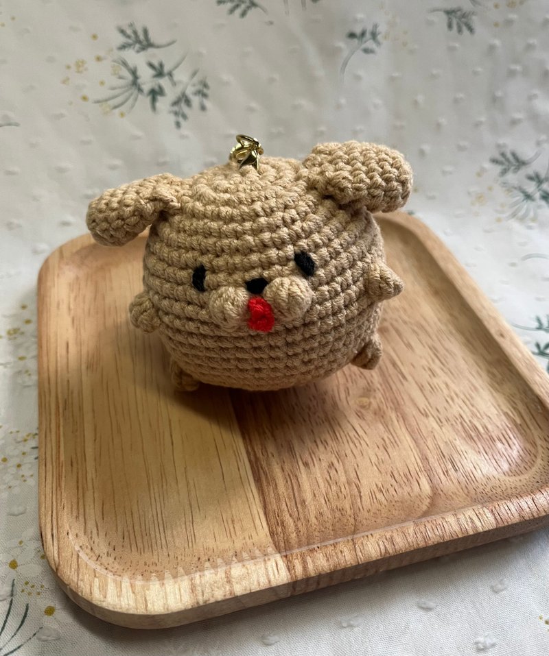 钩织大耳波波狗匙扣 - 吊饰 - 棉．麻 卡其色