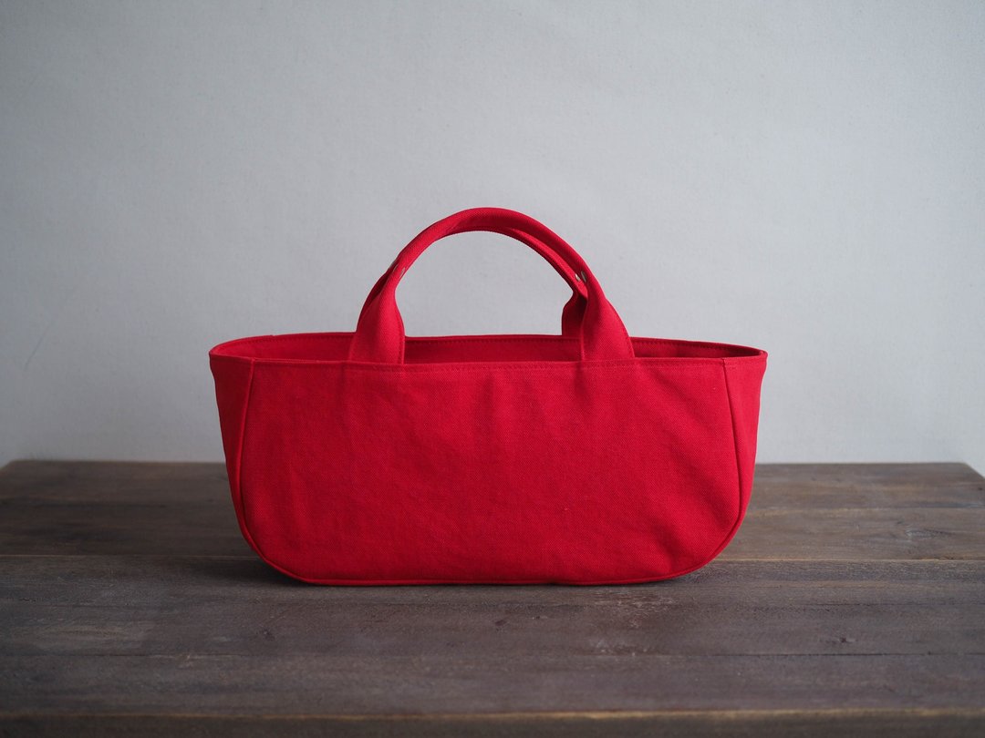 Made-to-order round tote with lid Yokonaga vermilion - 手提包/手提袋 - 棉 红色