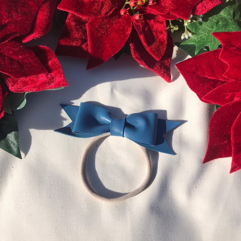 意大利绵羊皮蝴蝶结发带_海洋蓝 - 婴儿帽/发带 - 真皮 蓝色