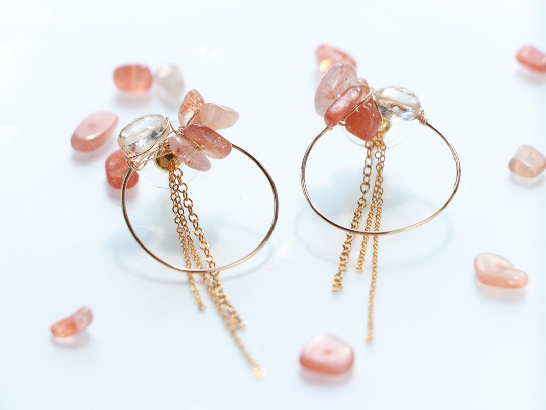 14 kg f - brown topaz bijou hoop pierced earrings - 耳环/耳夹 - 纸 橘色