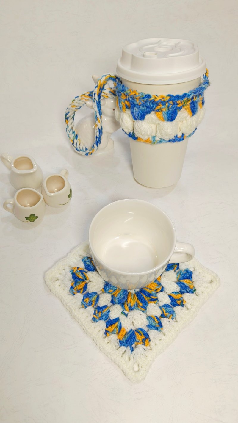 名画色系杯垫 亲爱的梵谷 我把油画中的星空钩织成杯垫了 - 随行杯提袋/水壶袋 - 棉．麻 蓝色