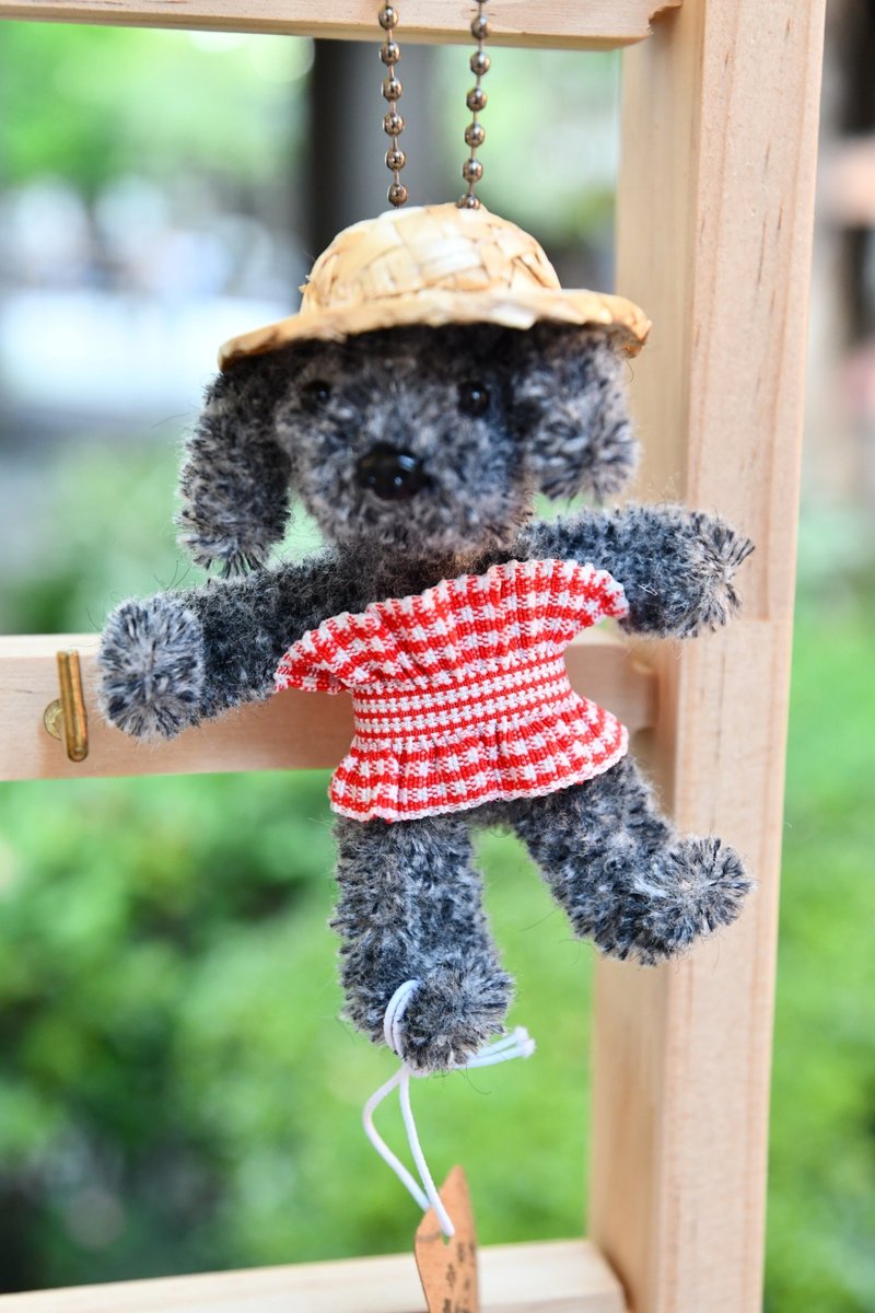 深灰犬草帽站着8.5cm-毛根扭扭棒手作/娃娃宠物玩偶吊饰 - 玩偶/公仔 - 其他材质 灰色