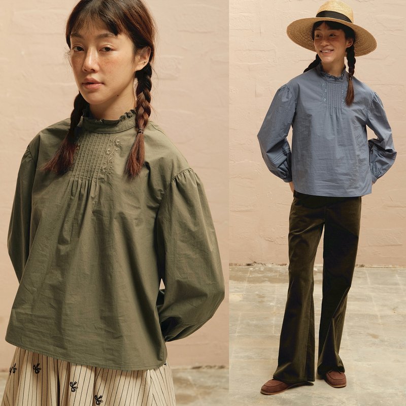 MintCheese 古典法式花边领刺绣风琴褶精梳棉衬衫 - 女装衬衫 - 棉．麻 多色