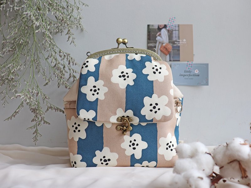 -花见小路 奶茶- 城市旅行 口金包 3way 后背包 钢印名字 - 后背包/双肩包 - 棉．麻 粉红色