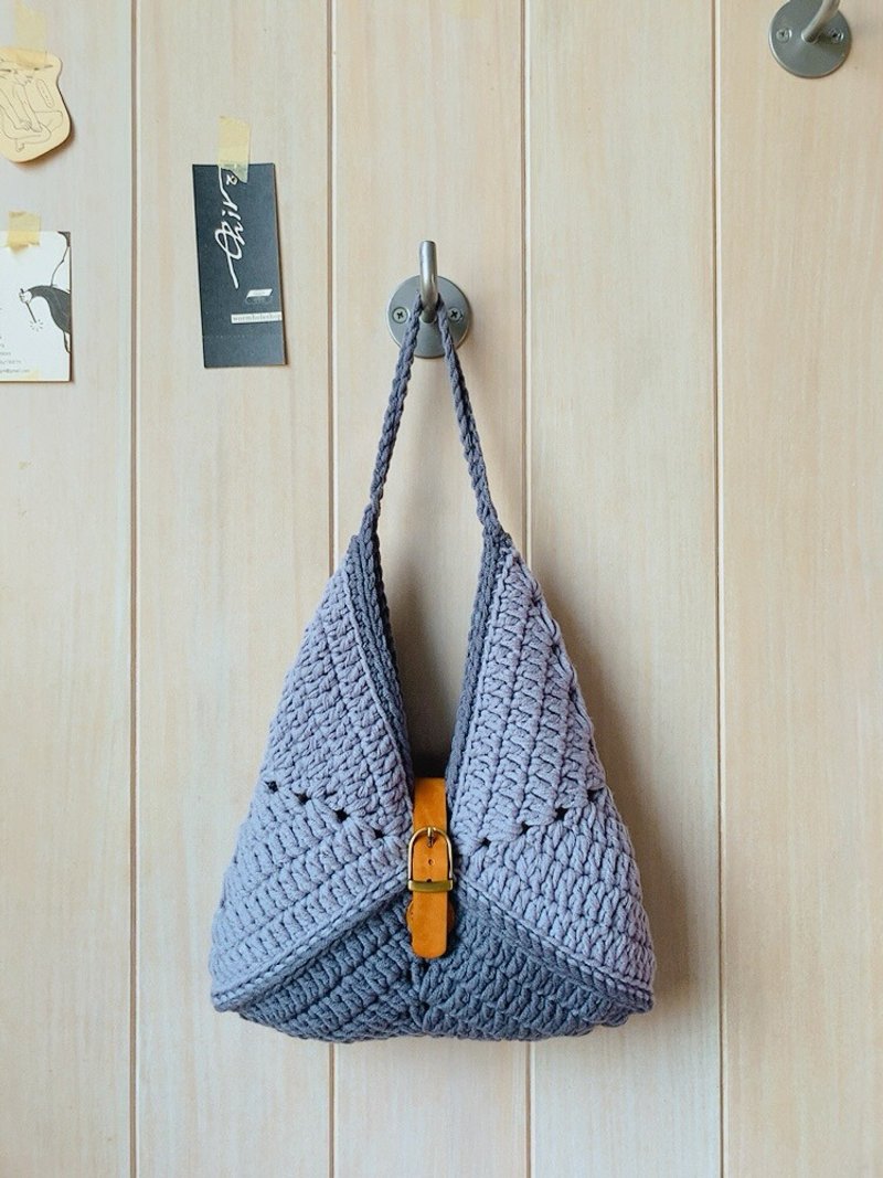 3角粽窗花拼接编织手提袋 科技灰 - 手提包/手提袋 - 棉．麻 灰色