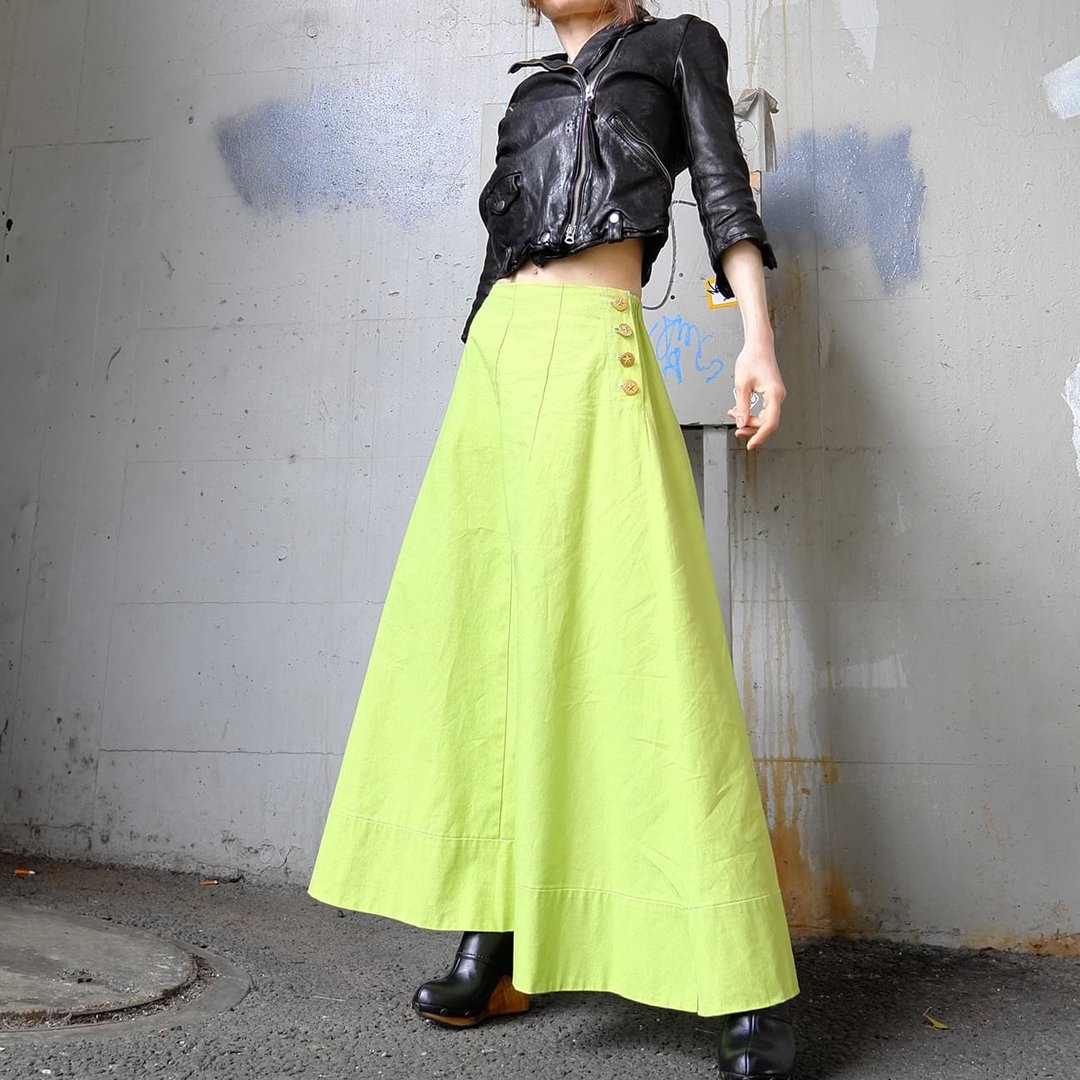 Maxi length tent line skirt lime color [gri: n ai] - 裙子 - 棉 黄色