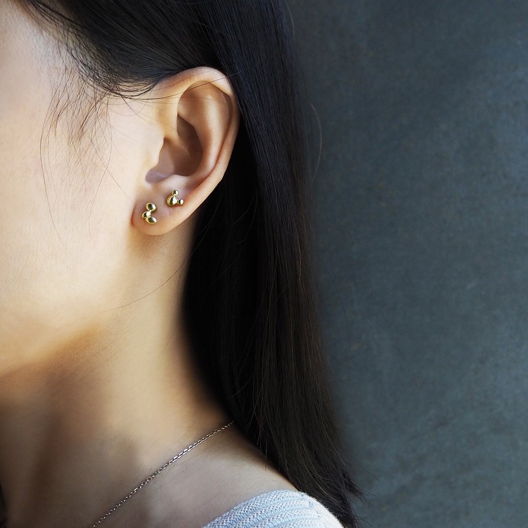 cell earring k_细胞耳环 K金 限量 设计师 订制 珠宝 饰品 包邮 - 耳环/耳夹 - 贵金属 金色