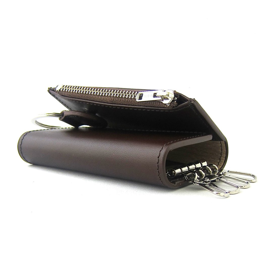 Key case with zipper pocket Coin pocket Detachable key ring 4 rows Functional genuine leather Italian vachetta leather Vegetable tanned leather - 钥匙链/钥匙包 - 真皮 咖啡色